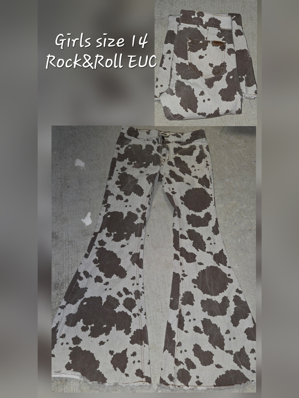 Girls Cowprint Flare Jeans - Brown/White